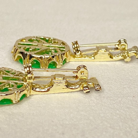 Two Banjo Brooches Gold Tone Holding Green Mother Of Pearl Base - Picture 7 of 12